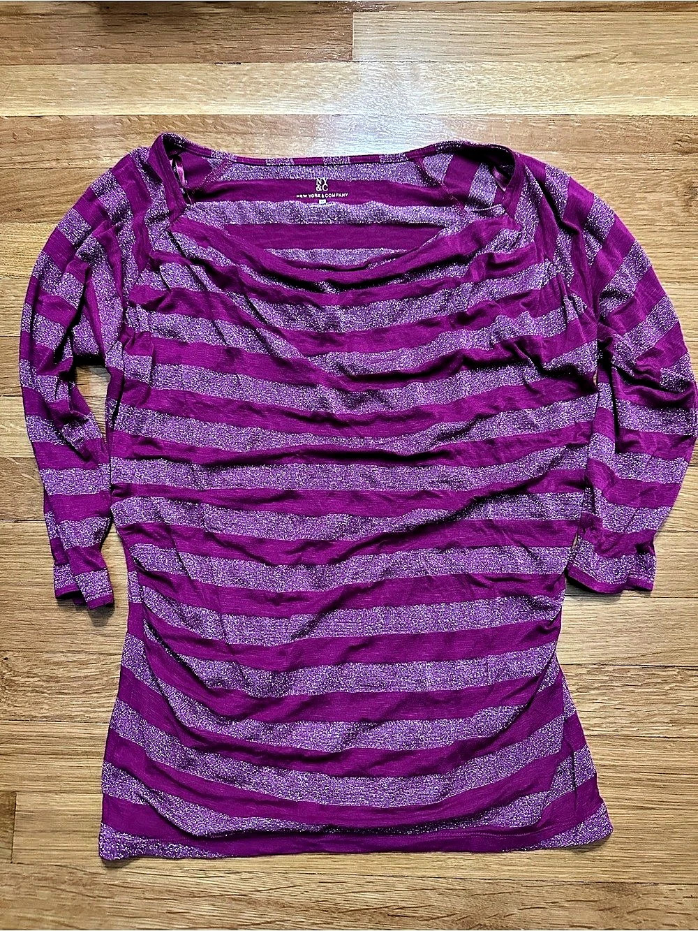 NY&C Striped Draped Neck Top Size Medium